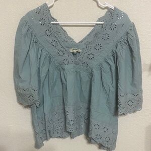 Rockin C Embroidered Eyelet Blouse - Blue